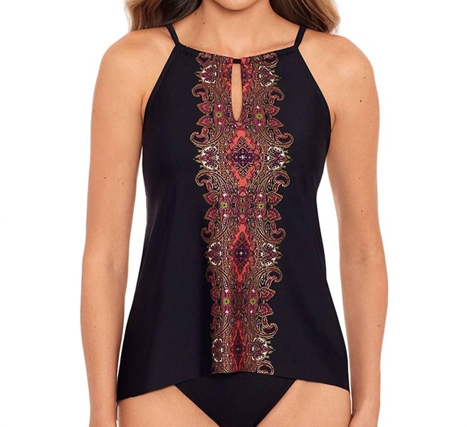 kashmir peephole tankini top in black