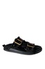 women's shearling and patent leather sandals in noir