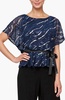 short sleeve blouson blouse with tie belt in navy