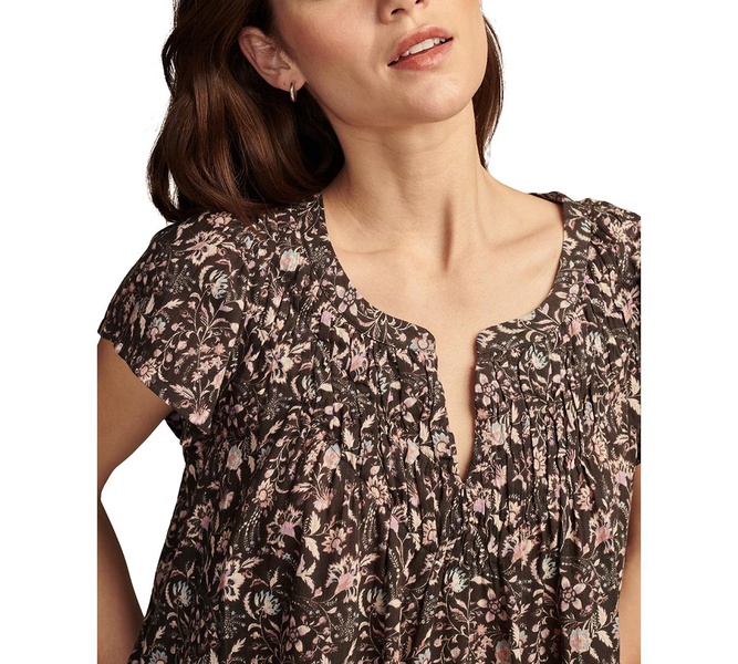 Women's Cotton Smocked Flutter-Sleeve Top