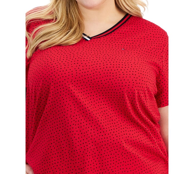 Plus Size V-Neck Dot-Print Top