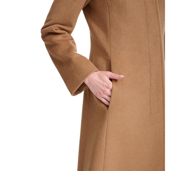 Womens Stand-Collar Single-Breasted Wool Blend Coat