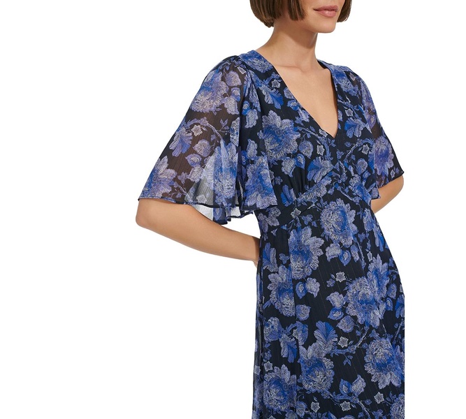 Women's Floral Flutter-Sleeve Maxi Dress