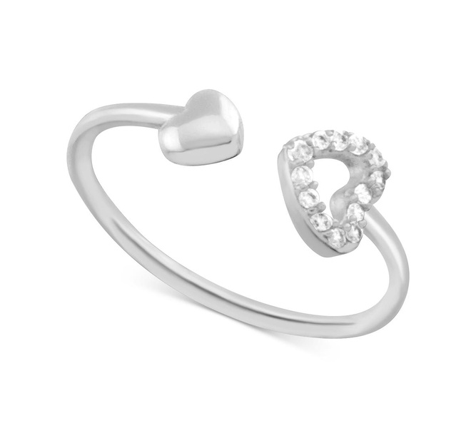 Crystal Heart Open Toe Ring in Silver-Plate