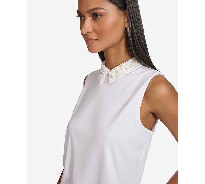 Karl Lagerfeld Women's Imitation Pearl-Embellished Collared Blouse