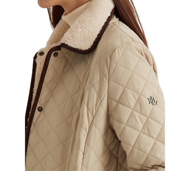 Women's Faux-Sherpa-Collar Quilted Coat