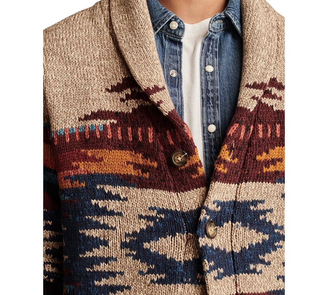 Men's Southwestern Shawl-Collar Cardigan Sweater