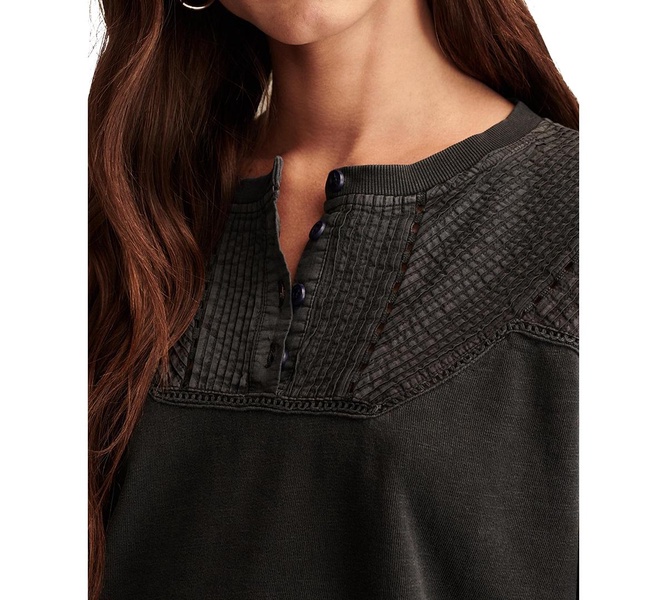 Women's Pintucked-Yoke Henley Sweatshirt