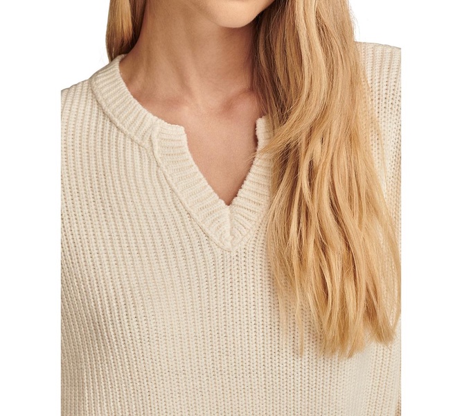 Women's Striped Notched-Neck Sweater