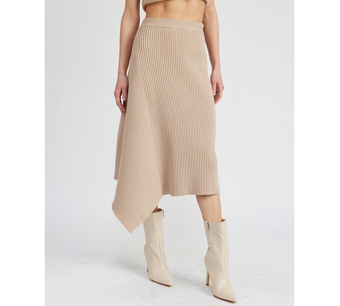 Women's Elaine Ribbed Asymmetric-Hem Midi Skirt