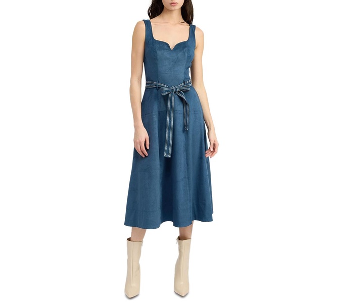 Women's Robin Faux-Suede Tie-Waist Midi Dress