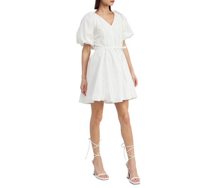 Women's Cayman Cotton Puffed-Sleeve Mini Dress