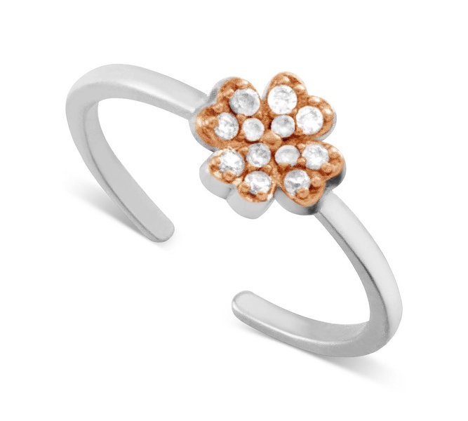 Crystal Clover Toe in Two-Tone Silver Plate Ring 