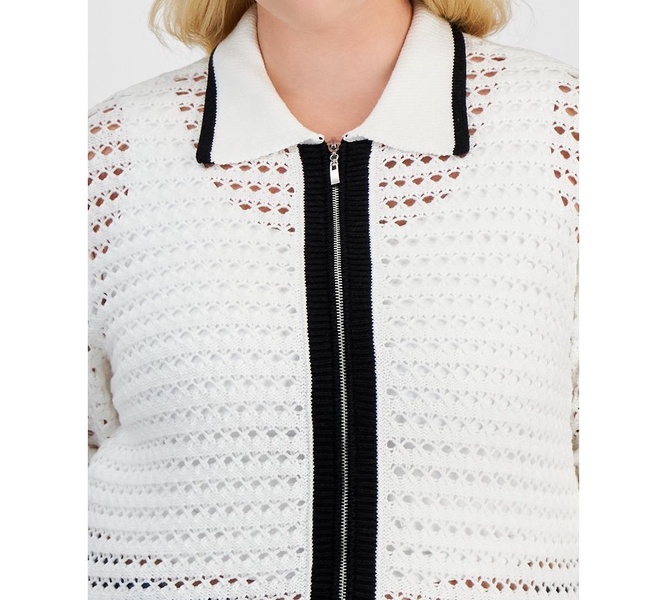 Trendy Plus Size Open-Stitch Zip-Front Cardigan, Exclusively at Macy's 