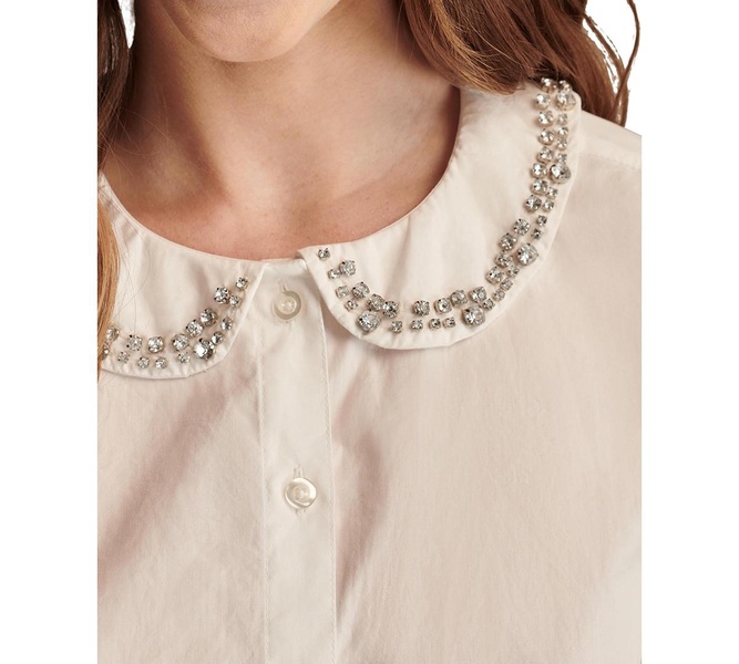 Women's Cotton Embellished Peter Pan Collar Shirt