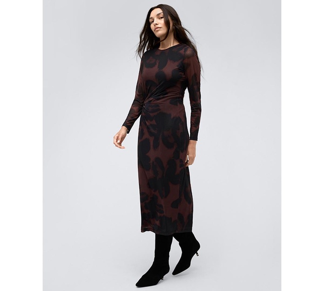 Women's Knot-Front Long-Sleeve Maxi Dress