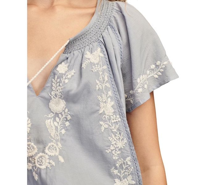 Women's Embroidered Flutter-Sleeve Top