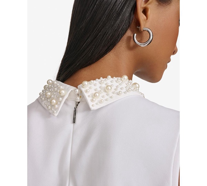 Karl Lagerfeld Women's Imitation Pearl-Embellished Collared Blouse