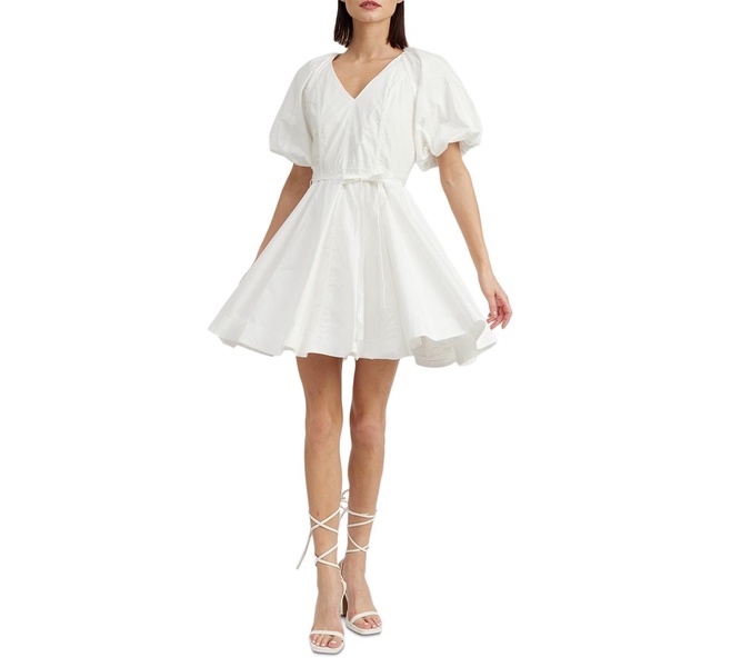 Women's Cayman Cotton Puffed-Sleeve Mini Dress