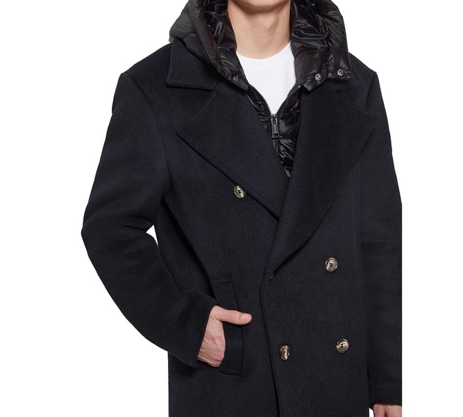 Men's Peacoat with Removable Nylon Hooded Inset