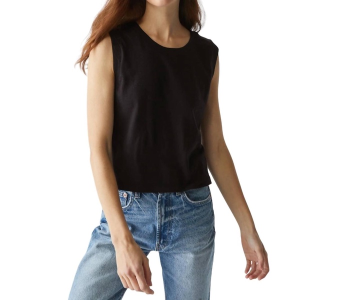 johnnie vintage jersey crop tank top in black