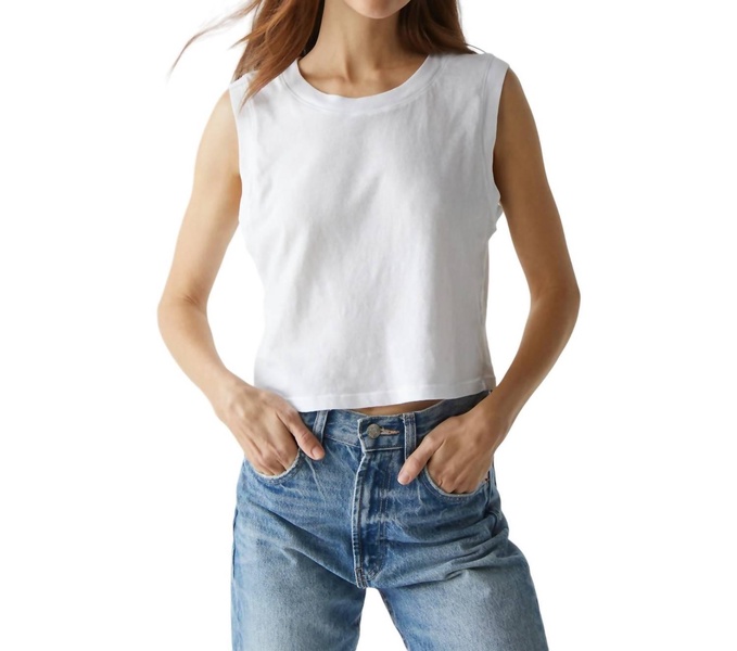 johnnie vintage jersey crop tank top in white