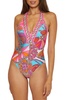 Trina Turk Women's Meilani One Piece Swimsuit, Plunge Neck, Floral Print, Bathing Suits