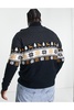 Threadbare Fairisle quarter zip Christmas sweater in navy