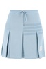 THOM BROWNE Light Blue Knit 4-Bar Pleated Skirt