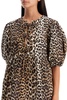 Ganni Leopard Printed Balloon Sleeved Mini Dress