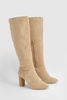 Block Wooden Heel Faux Suede Knee High Boots