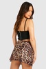 Low Rise Leopard Bengaline Pleated Mini Skirt 