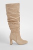 Wide Width Ruched Detail Block Heel Boots