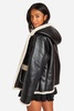 Petite Borg Lined Faux Leather Hooded Coat