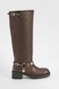 Western Style Buckle Detail Knee High Boots