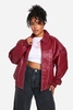 Plus Pu Contrast Stitch Oversized Bomber Jacket 