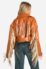 Fringe Detail Belted Faux Leather Biker Jacket