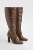 Square Toe Flared Heel Knee High Boots