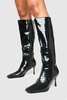 High Shine Croc Pointed Toe Heeled Boots