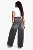 Washed Grey Foldover Waistband Wide Leg Denim Jean