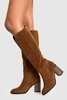 Faux Suede Wooden Stack Heel Detail Knee High Boot 