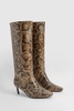 Wide Fit Snake Print Low Square Toe Knee High Boots