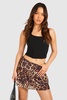 Low Rise Leopard Bengaline Pleated Mini Skirt 