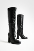 Mini Platform Stack Heel Knee High Boots