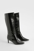 Croc Low Heel Pointed Knee High Boots 