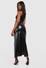 Ruched Faux Leather Split Maxi Skirt