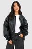 Petite Pu Contrast Stitch Oversized Bomber Jacket