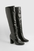 Wide Width Croc Flared Heel Knee High Boots