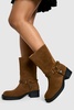 Wide Fit Faux Suede Western Style Buckle Detail Boots