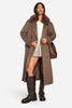 Faux Fur Trim Oversized Double Breasted Wool Look Coat 